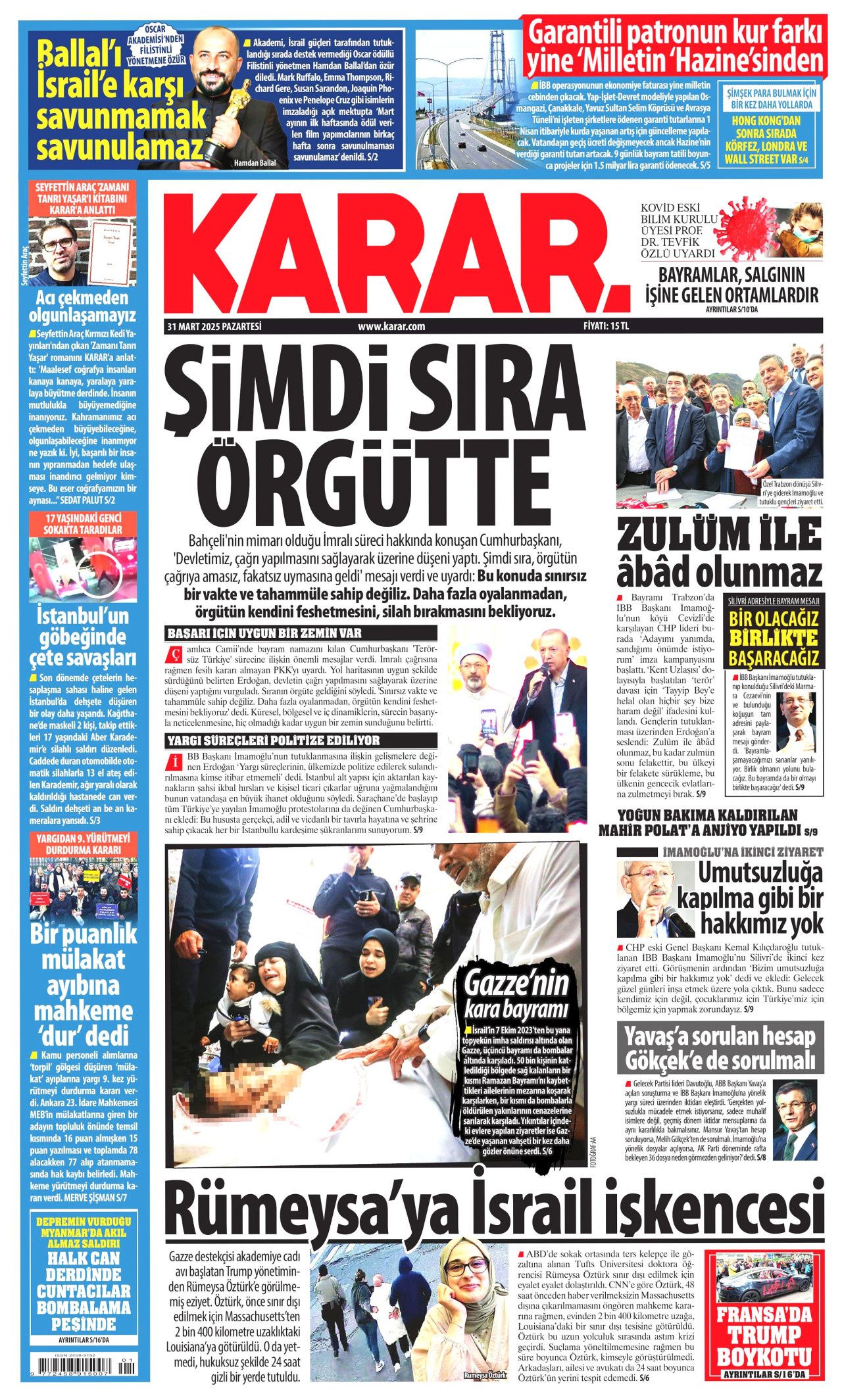 İntihar eden veznedarın eşi haykırdı! "Ahımız tuttu! Eşimin intiharından İmamoğlu sorumlu" 31 Mart Pazartesi gazete manşetleri 9