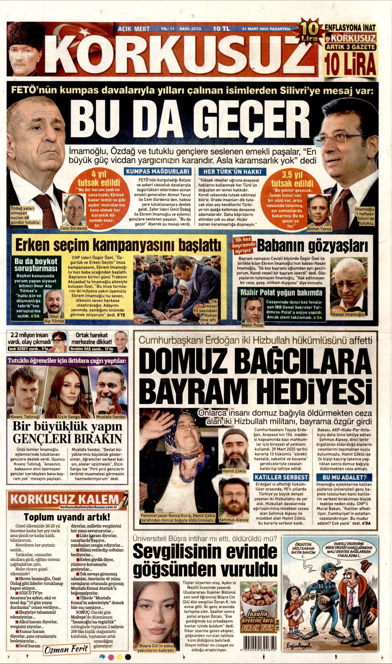 İntihar eden veznedarın eşi haykırdı! "Ahımız tuttu! Eşimin intiharından İmamoğlu sorumlu" 31 Mart Pazartesi gazete manşetleri 11