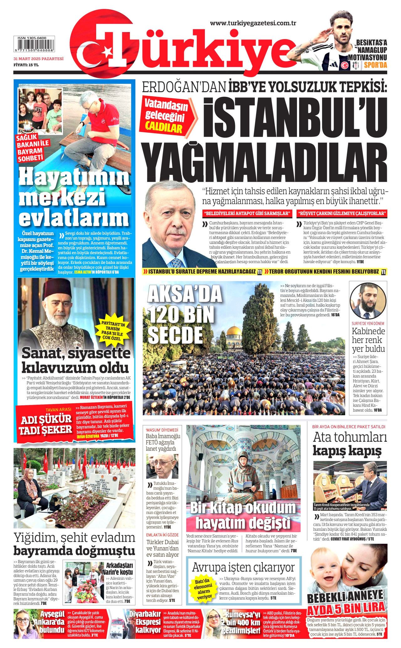 İntihar eden veznedarın eşi haykırdı! "Ahımız tuttu! Eşimin intiharından İmamoğlu sorumlu" 31 Mart Pazartesi gazete manşetleri 7