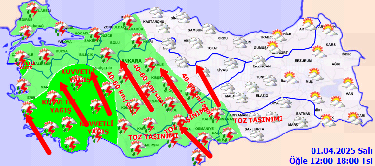 Meteorolojiden 8 il için kuvvetli yağış, fırtına ve toz taşınımı uyarısı! 3