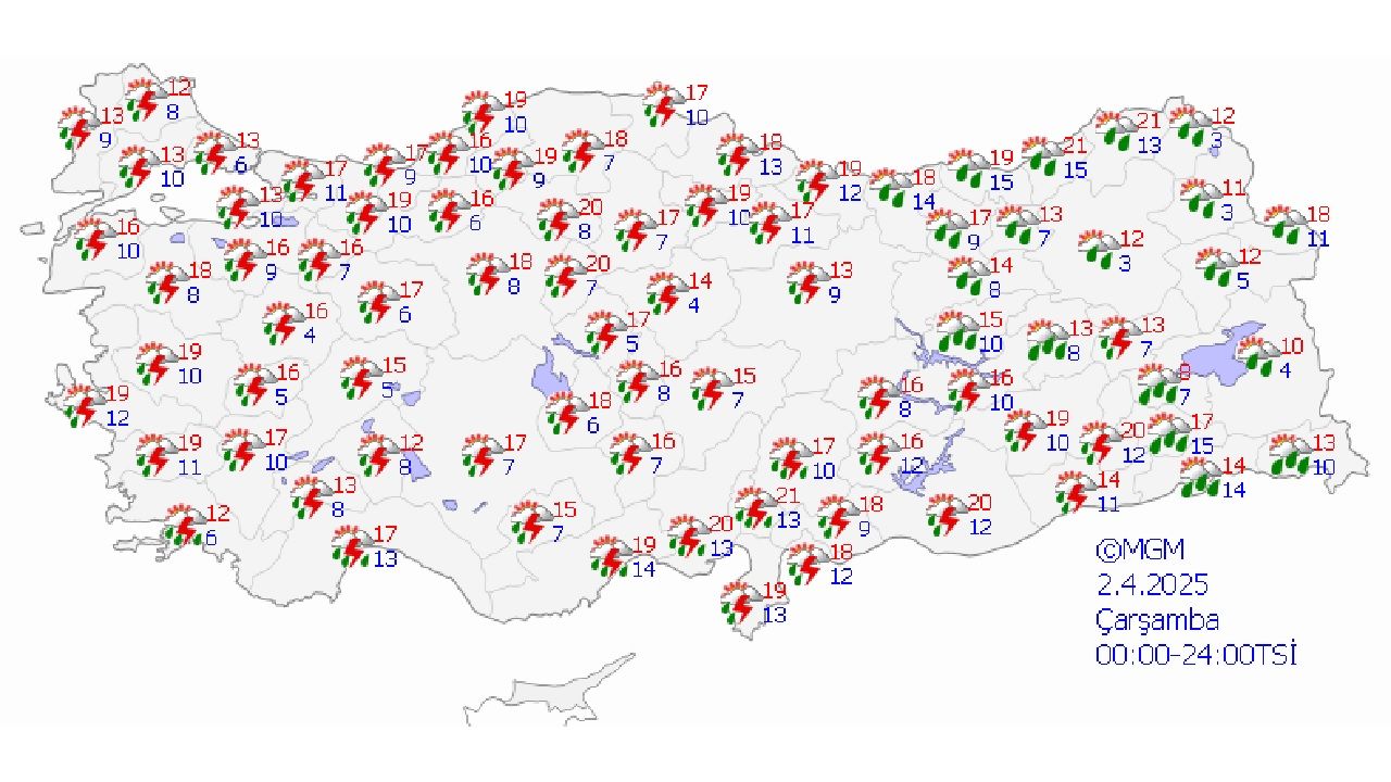 2 Nisan 2025 Çarşamba yurt geneli hava durumu! Kuvvetli yağışa dikkat! 1