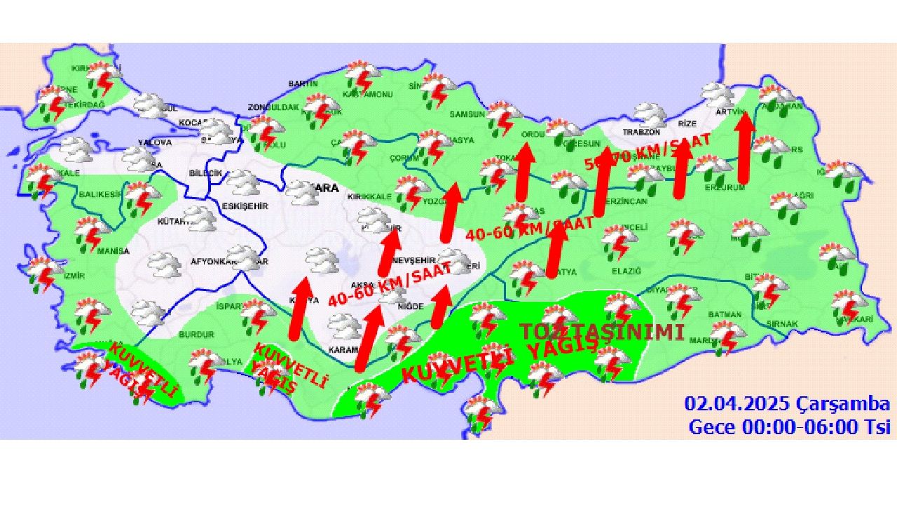 2 Nisan 2025 Çarşamba yurt geneli hava durumu! Kuvvetli yağışa dikkat! 2