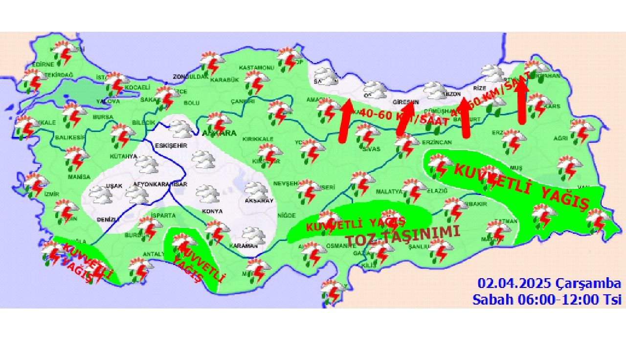 2 Nisan 2025 Çarşamba yurt geneli hava durumu! Kuvvetli yağışa dikkat! 4