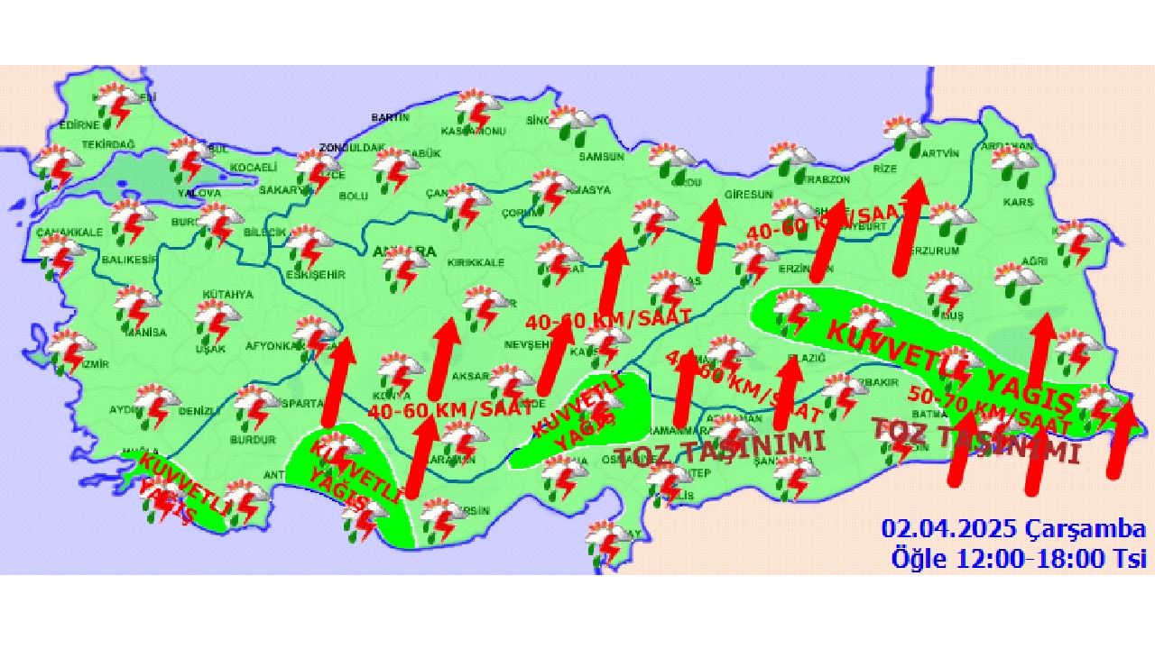 2 Nisan 2025 Çarşamba yurt geneli hava durumu! Kuvvetli yağışa dikkat! 6