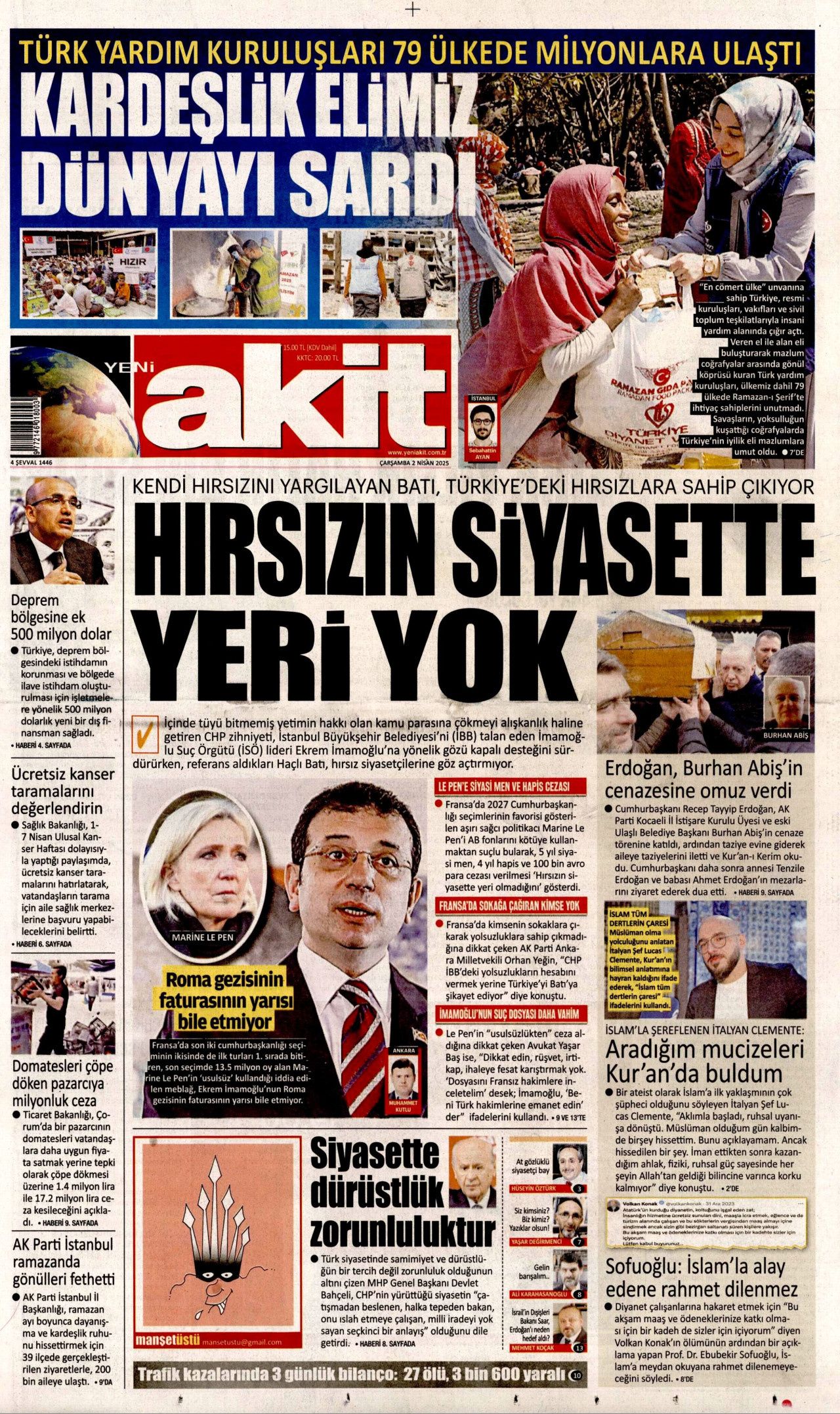 Katil İsrail, 10 günde 322 çocuk katletti! İşte 2 Nisan Çarşamba gazete manşetleri... 10