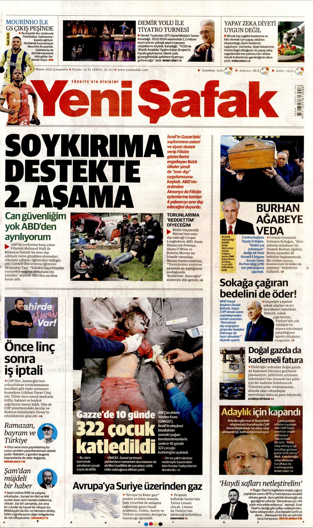 Katil İsrail, 10 günde 322 çocuk katletti! İşte 2 Nisan Çarşamba gazete manşetleri... 6