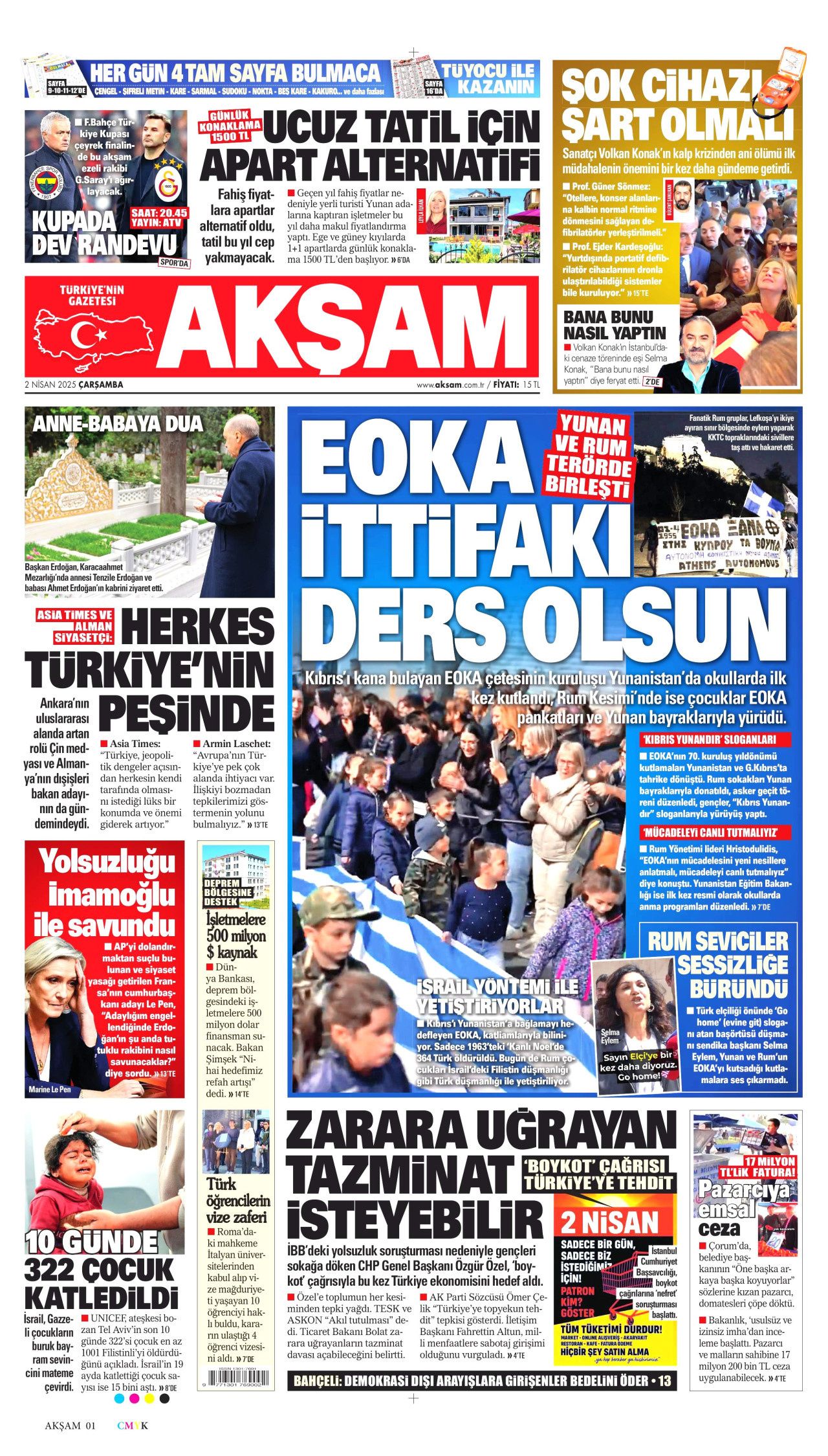 Katil İsrail, 10 günde 322 çocuk katletti! İşte 2 Nisan Çarşamba gazete manşetleri... 8