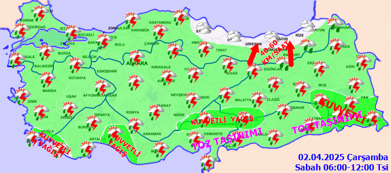 Meteorolojiden 14 il için kuvvetli yağış uyarısı! Fırtına ve toz taşınımına dikkat 2