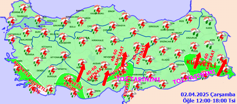 Meteorolojiden 14 il için kuvvetli yağış uyarısı! Fırtına ve toz taşınımına dikkat 3