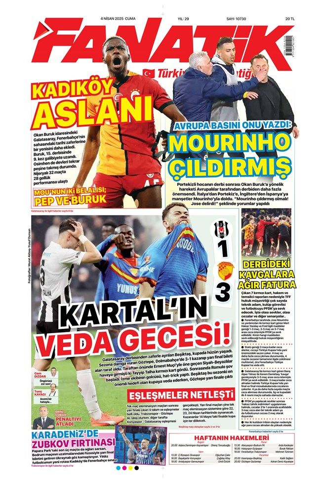 İşte günün spor manşetleri! Galatasaray'ın Fenerbahçe'yi elemesi gündemi belirledi 1