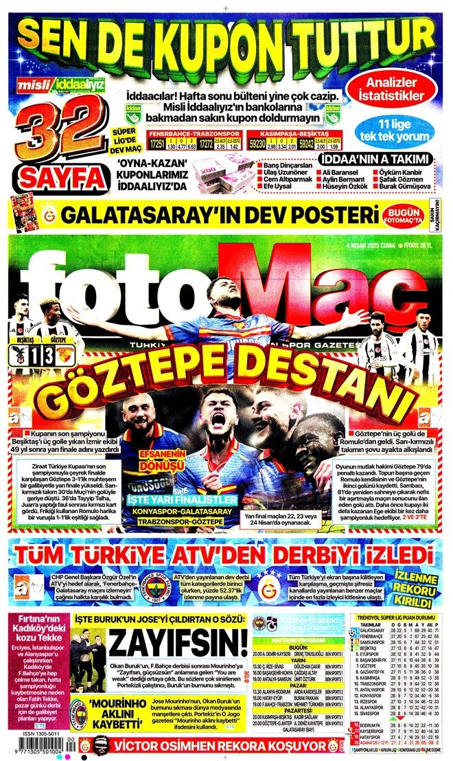 İşte günün spor manşetleri! Galatasaray'ın Fenerbahçe'yi elemesi gündemi belirledi 2
