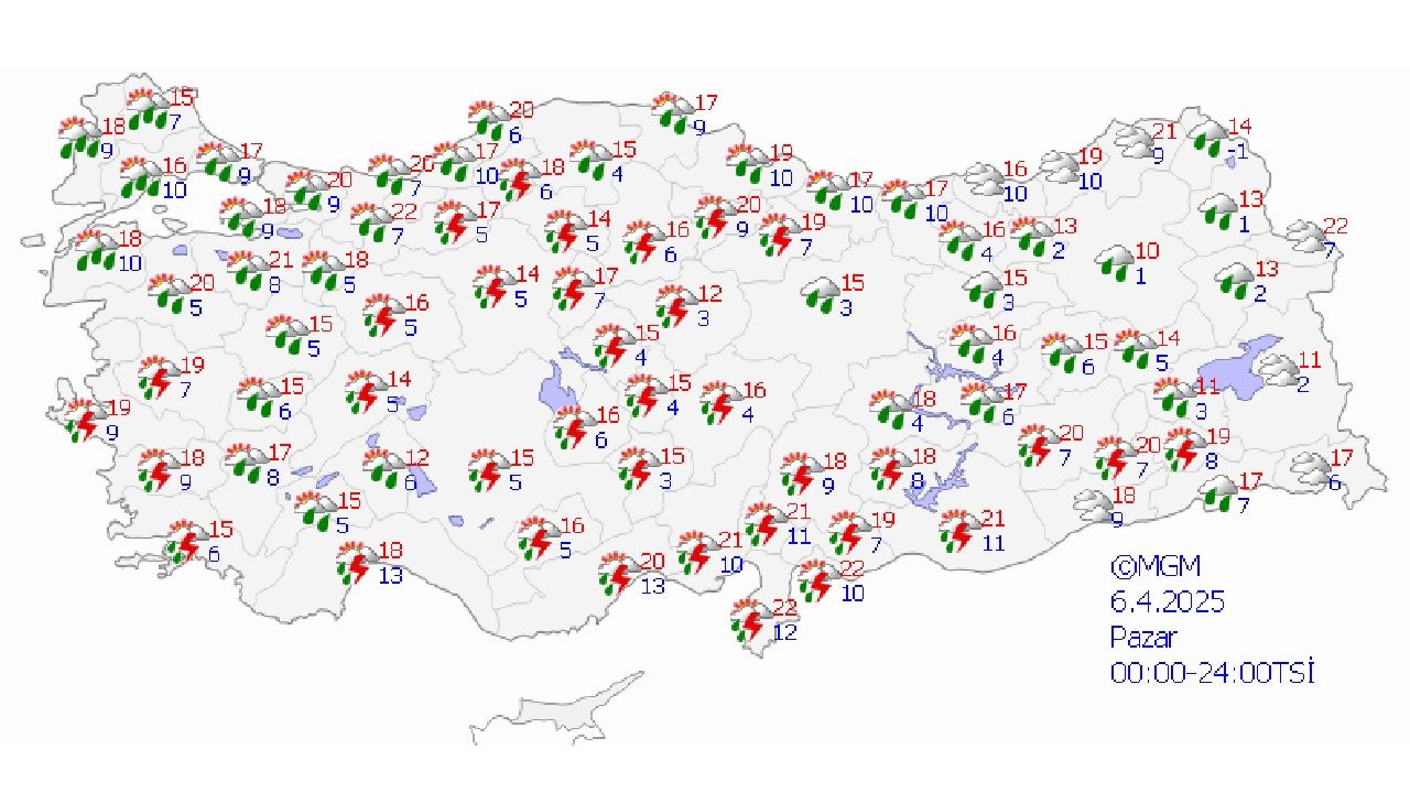 6 Nisan 2025 yurt geneli hava durumu! Kuvvetli ve yerel yağışlara karşı önleminizi alın... 1