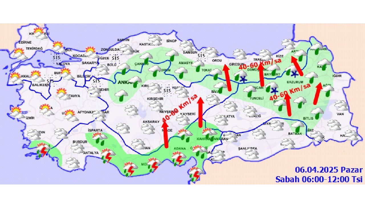 6 Nisan 2025 yurt geneli hava durumu! Kuvvetli ve yerel yağışlara karşı önleminizi alın... 3