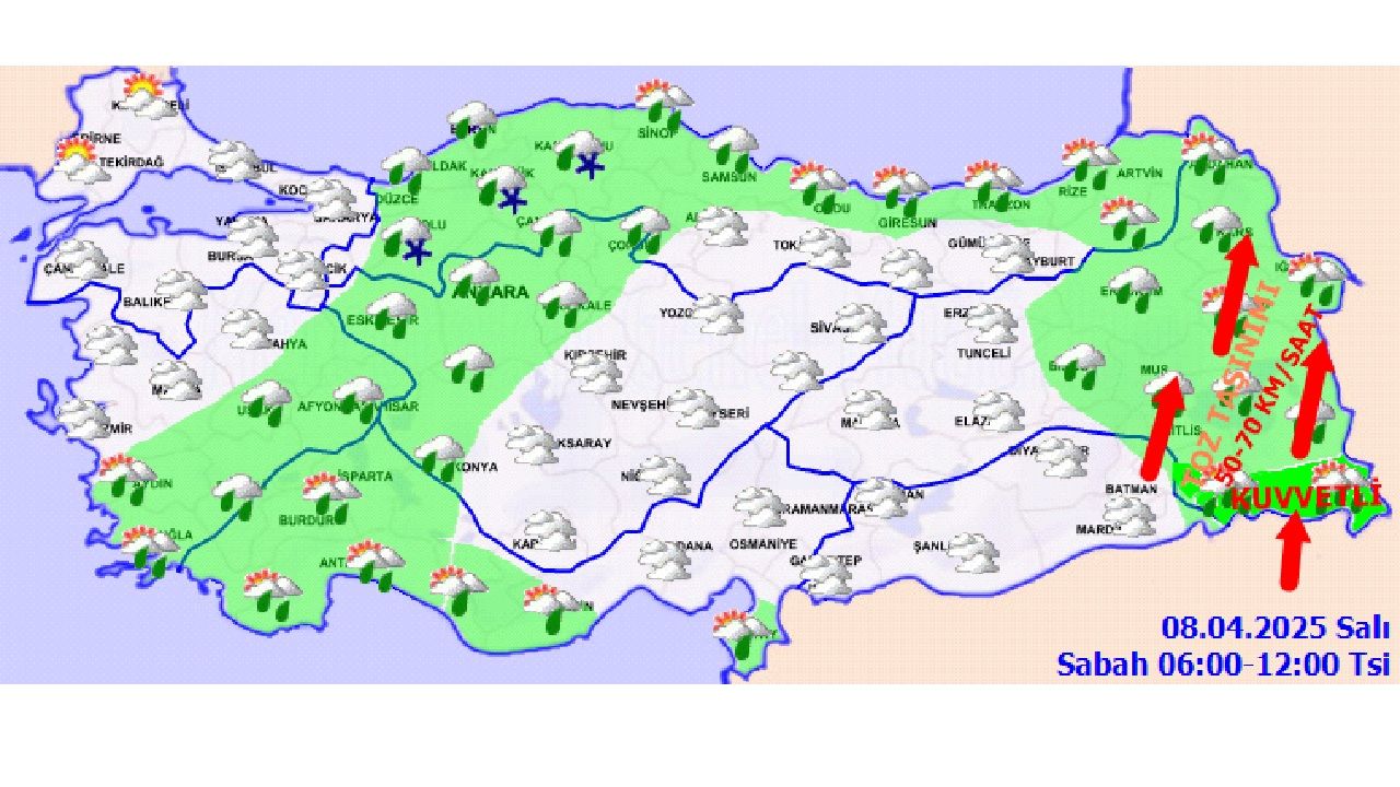 8 Nisan 2025 Salı hava durumu raporu yayınlandı! İzmir, Aydın, Bitlis ve Şırnak'ta yağışa dikkat! 3