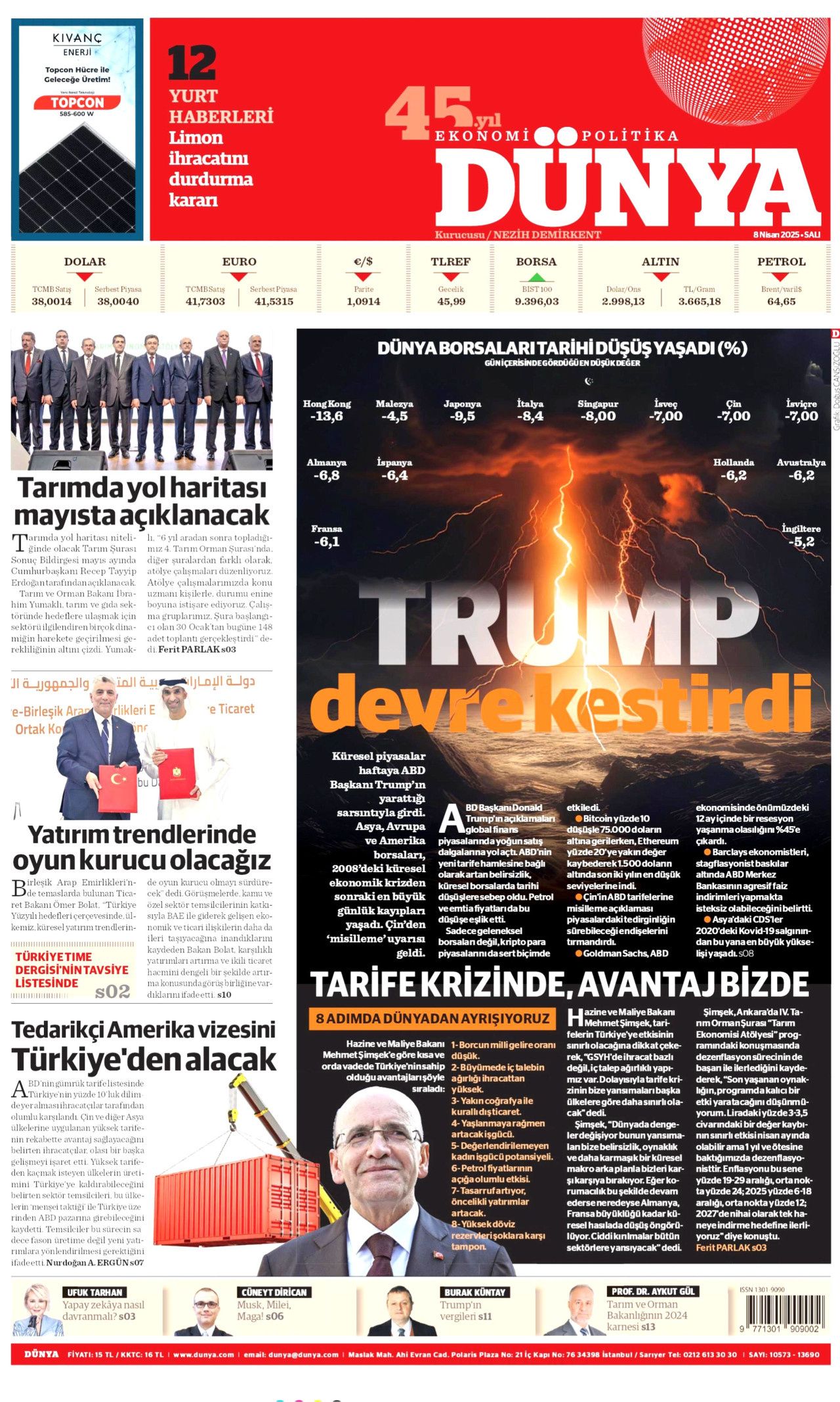 Trump'ın vergi savaşı piyasaları altüst etti! Küresel yangın başladı... Bugünün gazete manşetleri 16