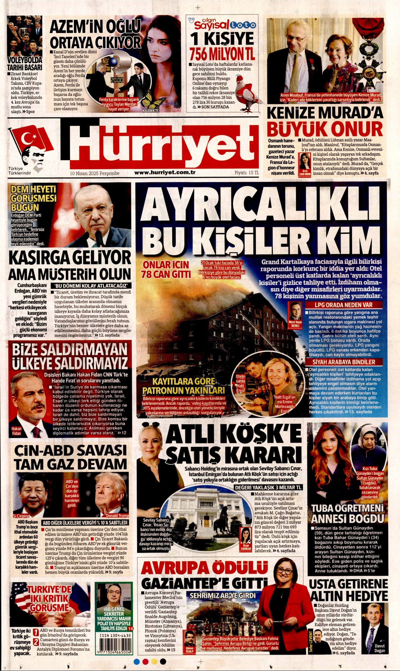 Ayrıcalıklı bu kişiler kim? Grand Kartalkaya faciasında korkunç iddia! 10 Nisan Perşembe gazete manşetleri 1