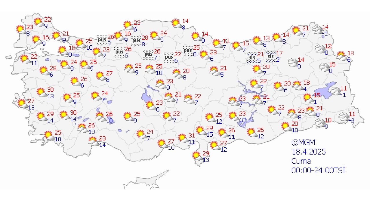 18 Nisan 2025 Cuma meteoroloji  hava durumu tahminlerini paylaştı! Yurt genelinde hava sıcaklıkları artıyor... 1