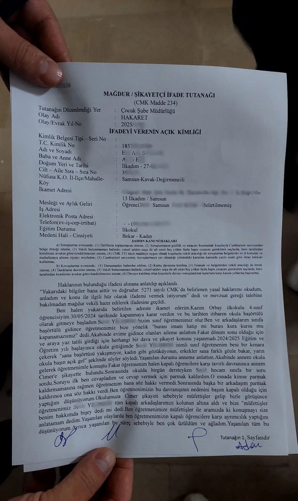 Samsun'da başörtülü öğrenciye akılalmaz mobbing: Kadın gibi görünüyorsun!  Veli ve öğretmen karakolluk oldu 7