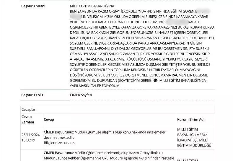 Samsun'da başörtülü öğrenciye akılalmaz mobbing: Kadın gibi görünüyorsun!  Veli ve öğretmen karakolluk oldu 4