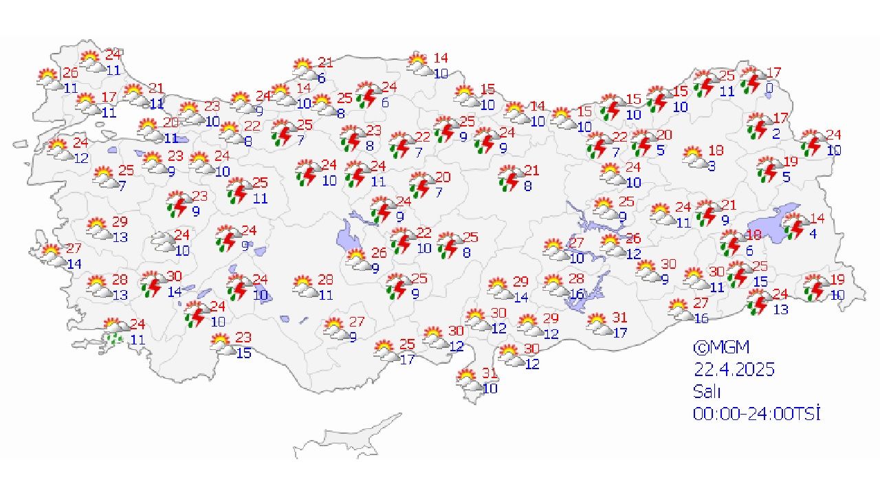 22 Nisan 2025 Türkiye geneli hava durumu! Yurdun büyük bölümünde hava sıcaklıkları mevsim normallerinin üzerinde olacak... 1
