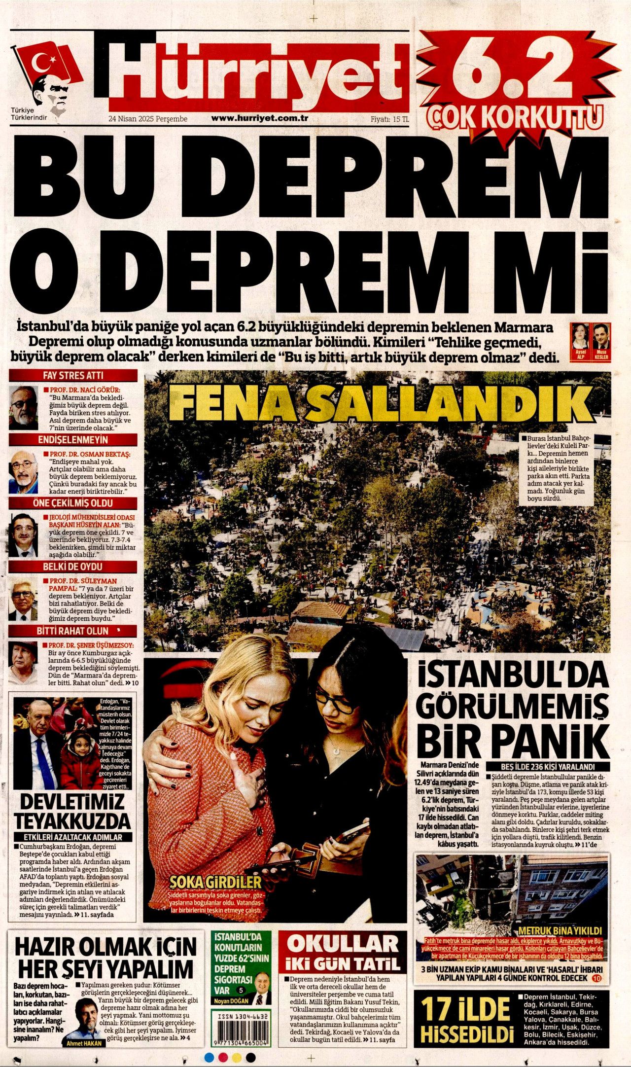 İstanbul'da paniğe yol açan 6.2'lik deprem gazete manşetlerinde! Bu deprem o deprem mi? Uzmanlar bölündü... 1