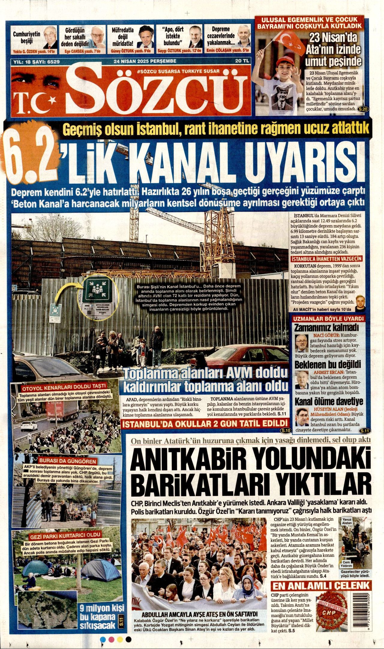 İstanbul'da paniğe yol açan 6.2'lik deprem gazete manşetlerinde! Bu deprem o deprem mi? Uzmanlar bölündü... 7