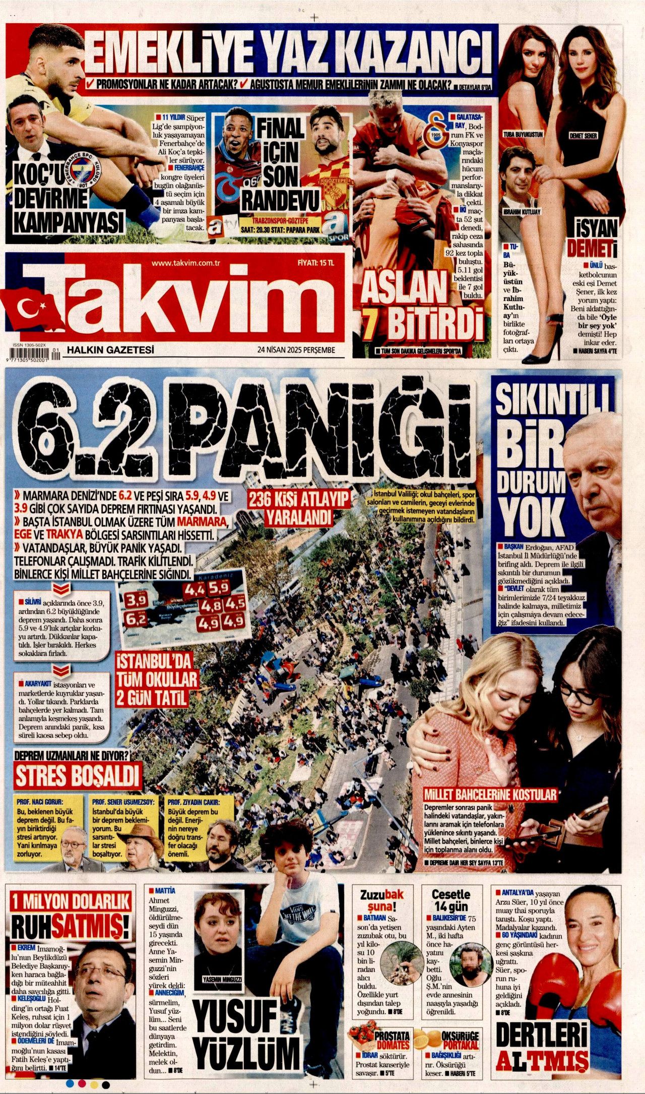İstanbul'da paniğe yol açan 6.2'lik deprem gazete manşetlerinde! Bu deprem o deprem mi? Uzmanlar bölündü... 14