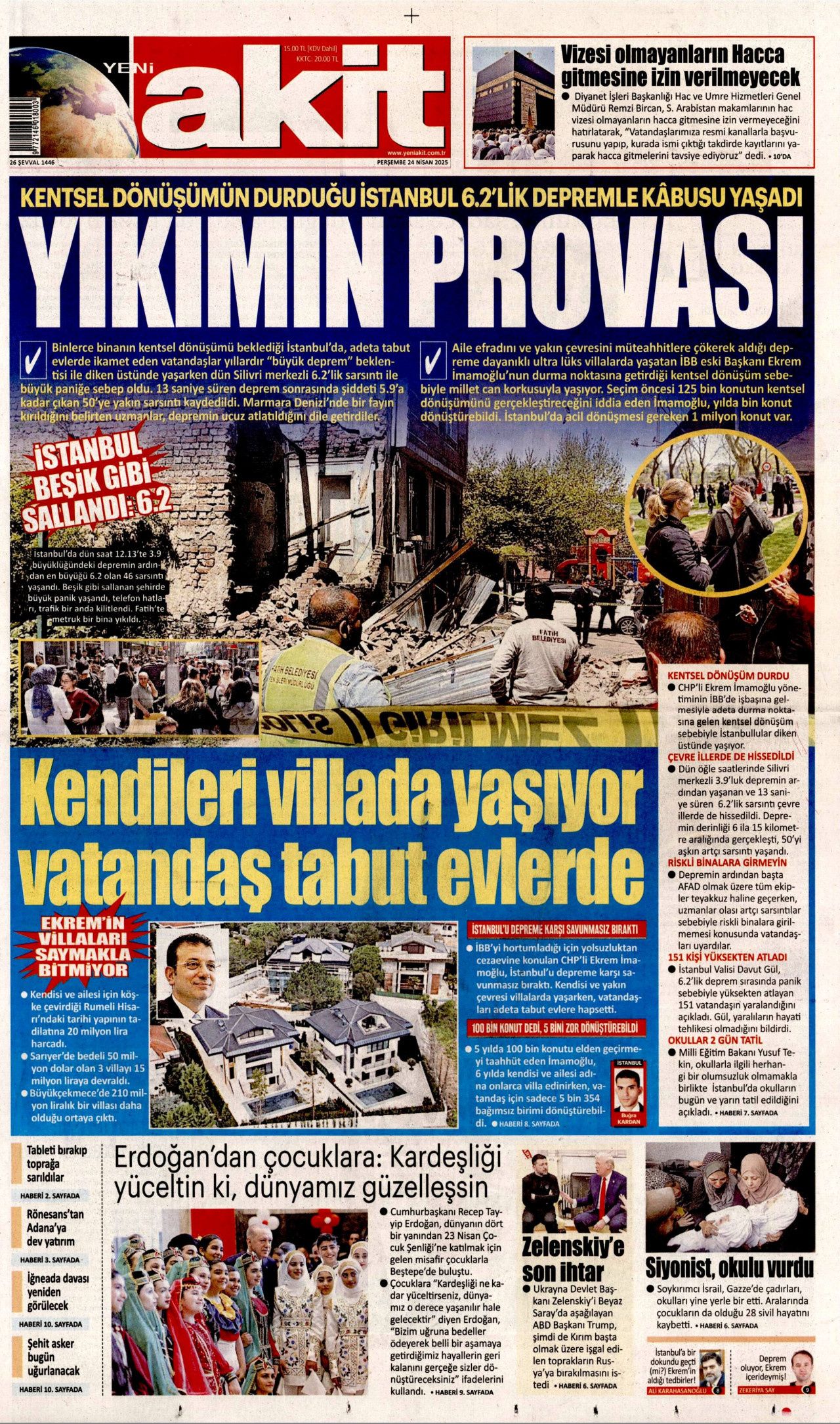 İstanbul'da paniğe yol açan 6.2'lik deprem gazete manşetlerinde! Bu deprem o deprem mi? Uzmanlar bölündü... 11