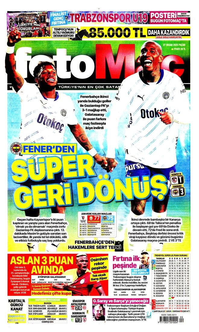 "Benim hala inancım var!" Fenerbahçe'nin müthiş geri dönüşü gazete manşetlerine böyle yansıdı 3