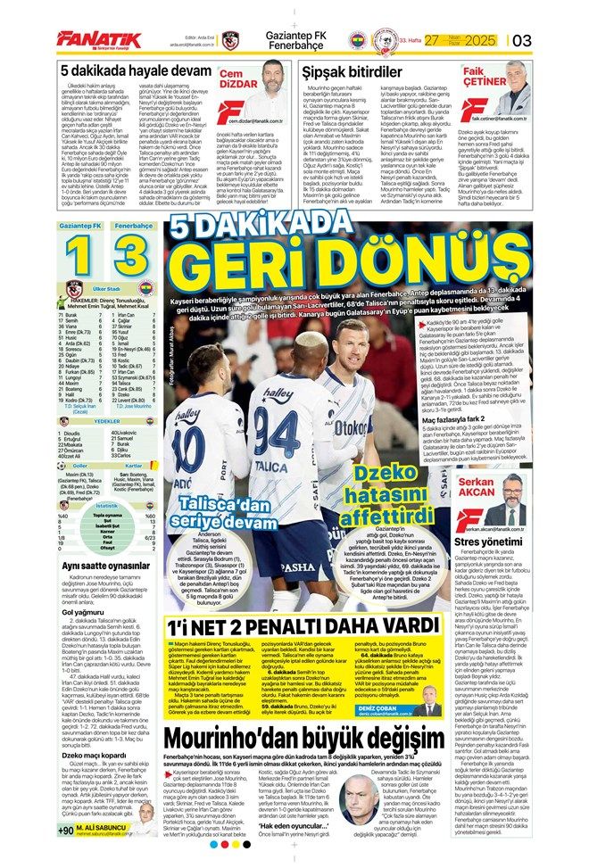 "Benim hala inancım var!" Fenerbahçe'nin müthiş geri dönüşü gazete manşetlerine böyle yansıdı 5