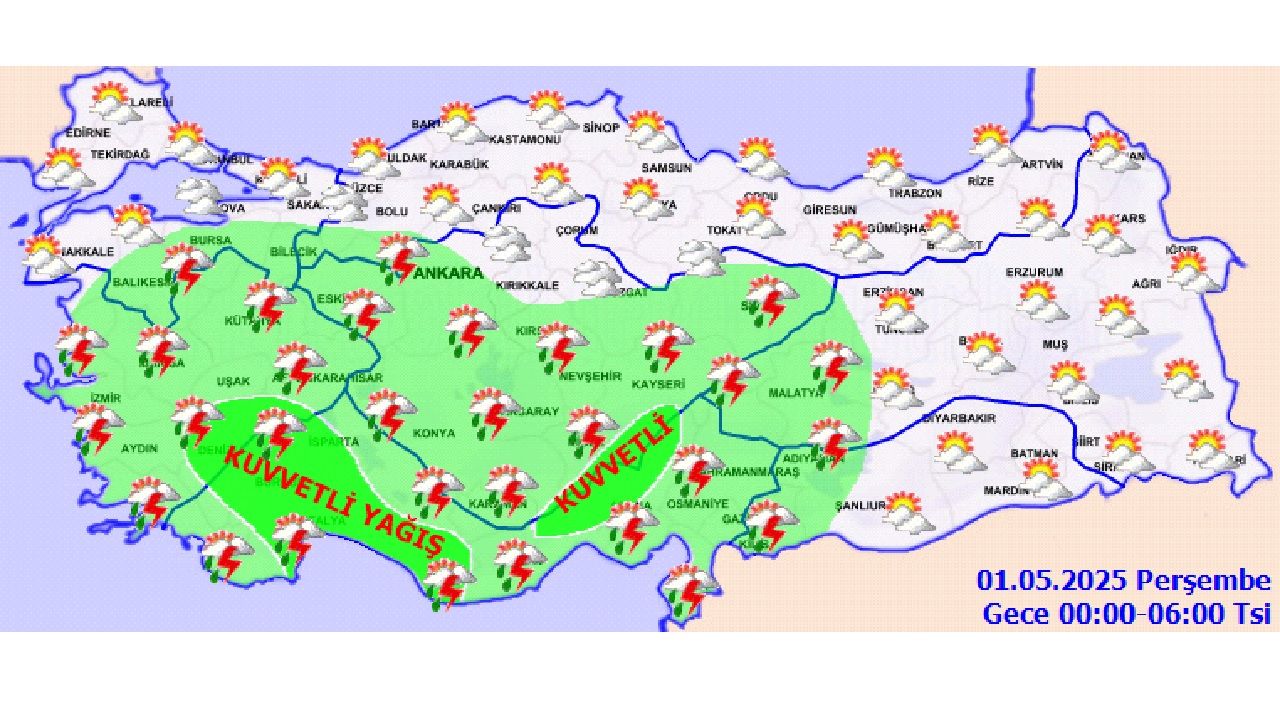Meteorolojiden uyarı: 1 Mayıs 2025 Çarşamba günü ülke genelinde sağanak ve fırtına bekleniyor! 2