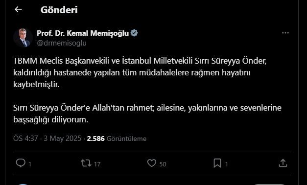 Siyasilerden, Sırrı Süreyya Önder için başsağlığı mesajları... "Türkiye idealine katkı sunma gayretiyle daima hatırlanacaktır" 4