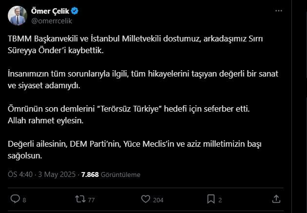 Siyasilerden, Sırrı Süreyya Önder için başsağlığı mesajları... "Türkiye idealine katkı sunma gayretiyle daima hatırlanacaktır" 1