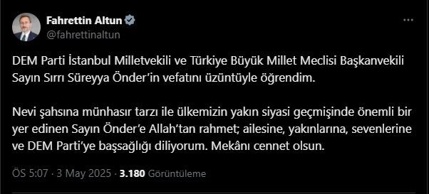 Siyasilerden, Sırrı Süreyya Önder için başsağlığı mesajları... "Türkiye idealine katkı sunma gayretiyle daima hatırlanacaktır" 6