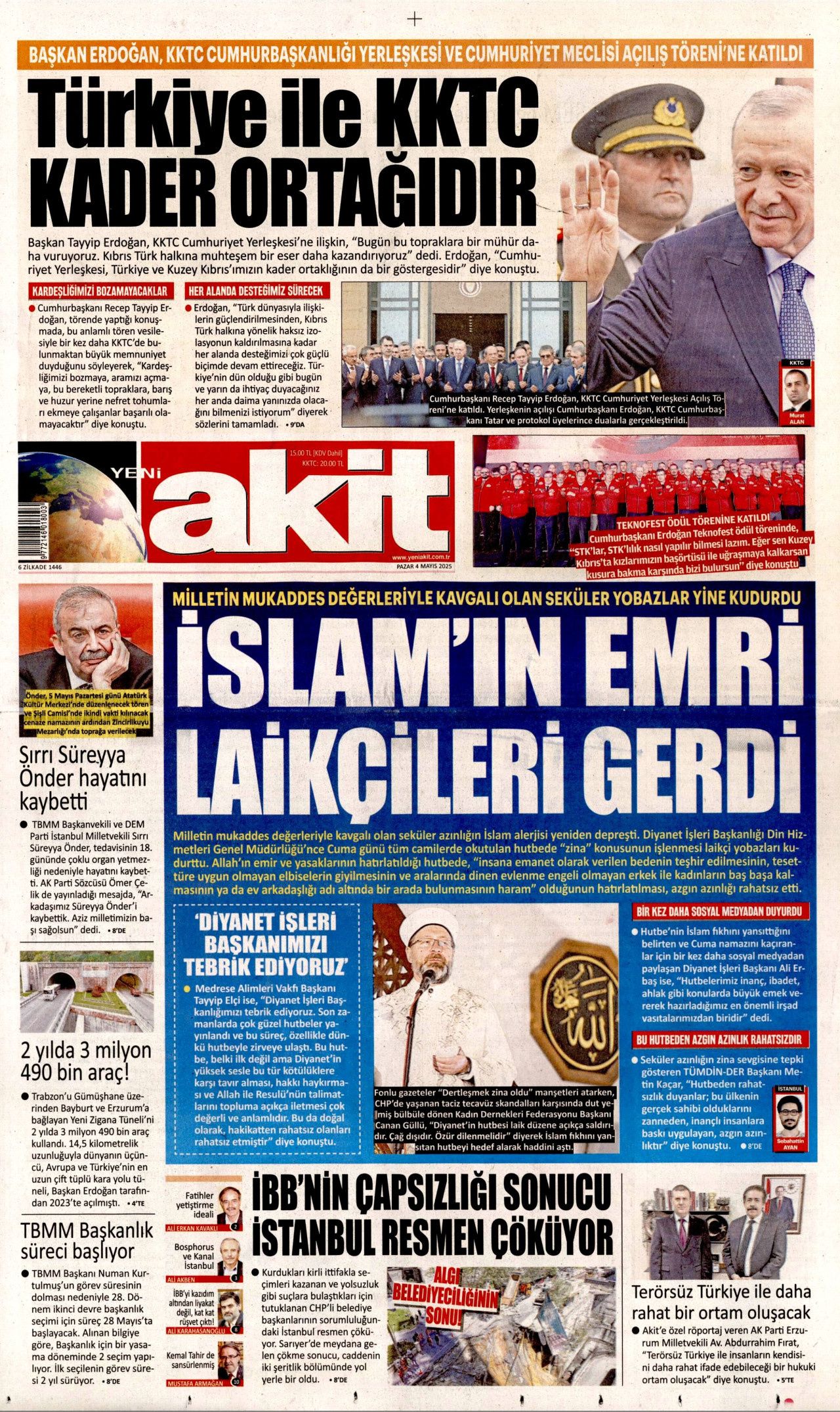 Cumhurbaşkanı Erdoğan'ın KKTC'deki tarihi sözleri gazete manşetlerinde 9