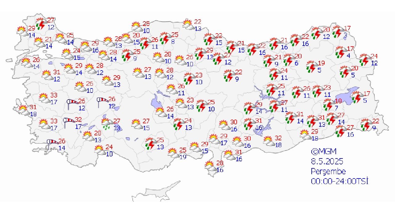 8 Mayıs 2025 Meteoroloji bir çok bölge için uyardı: Sağanak ve gök gürültülü yağış bekleniyor 2