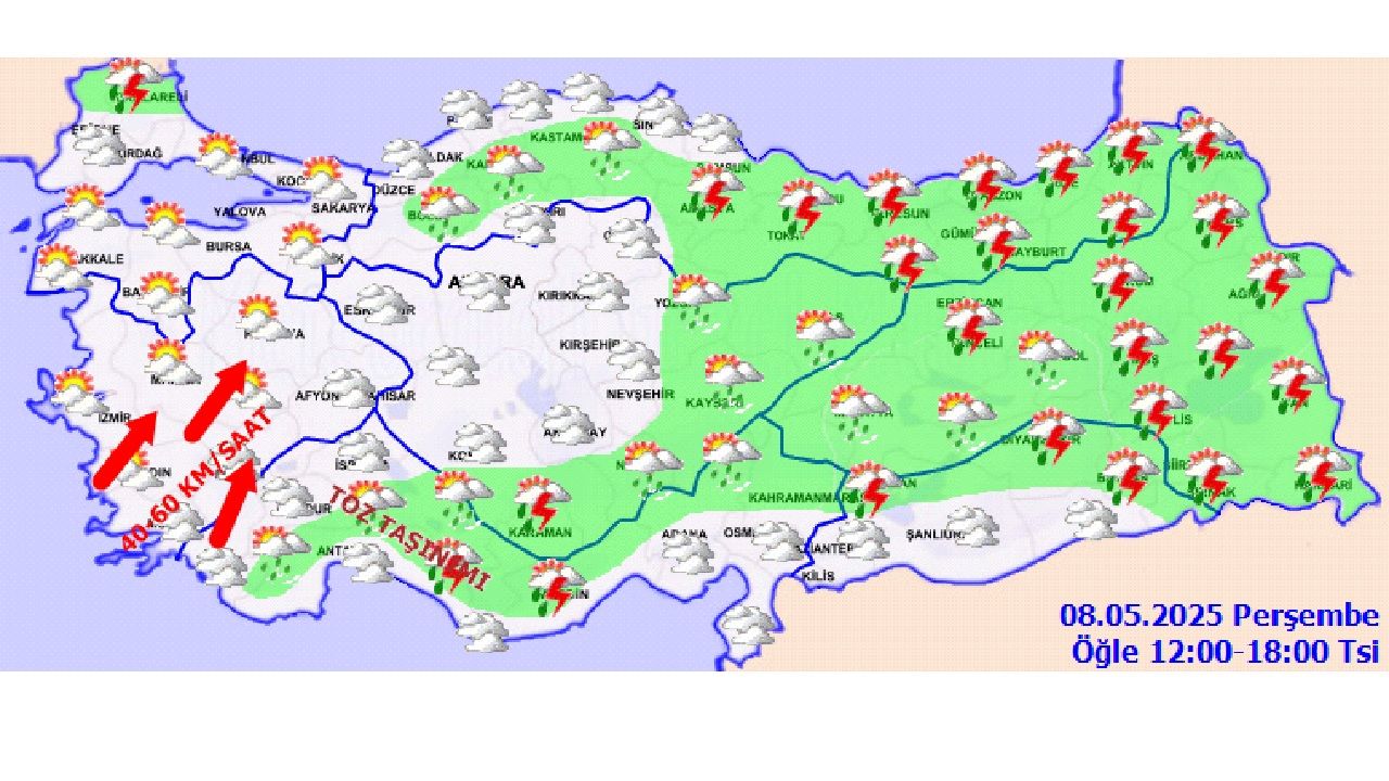 8 Mayıs 2025 Meteoroloji bir çok bölge için uyardı: Sağanak ve gök gürültülü yağış bekleniyor 4