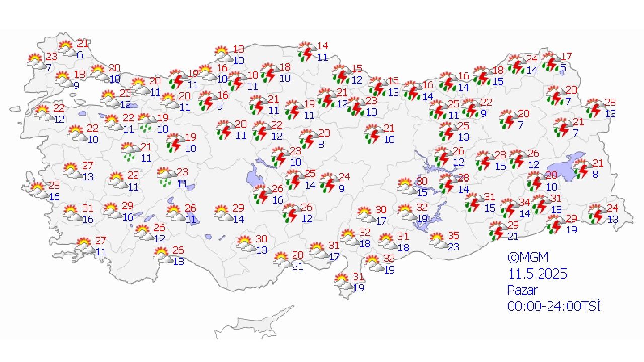 11 Mayıs 2025 Pazar Meteoroloji hava durumu tahminlerini paylaştı! Kuvvetli sağanak yağışa dikkat... 1