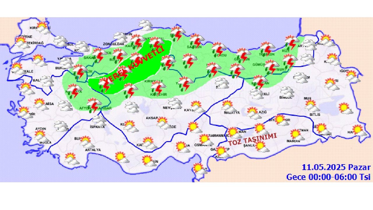 11 Mayıs 2025 Pazar Meteoroloji hava durumu tahminlerini paylaştı! Kuvvetli sağanak yağışa dikkat... 2