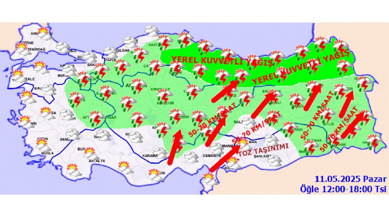 11 Mayıs 2025 Pazar Meteoroloji hava durumu tahminlerini paylaştı! Kuvvetli sağanak yağışa dikkat... 12
