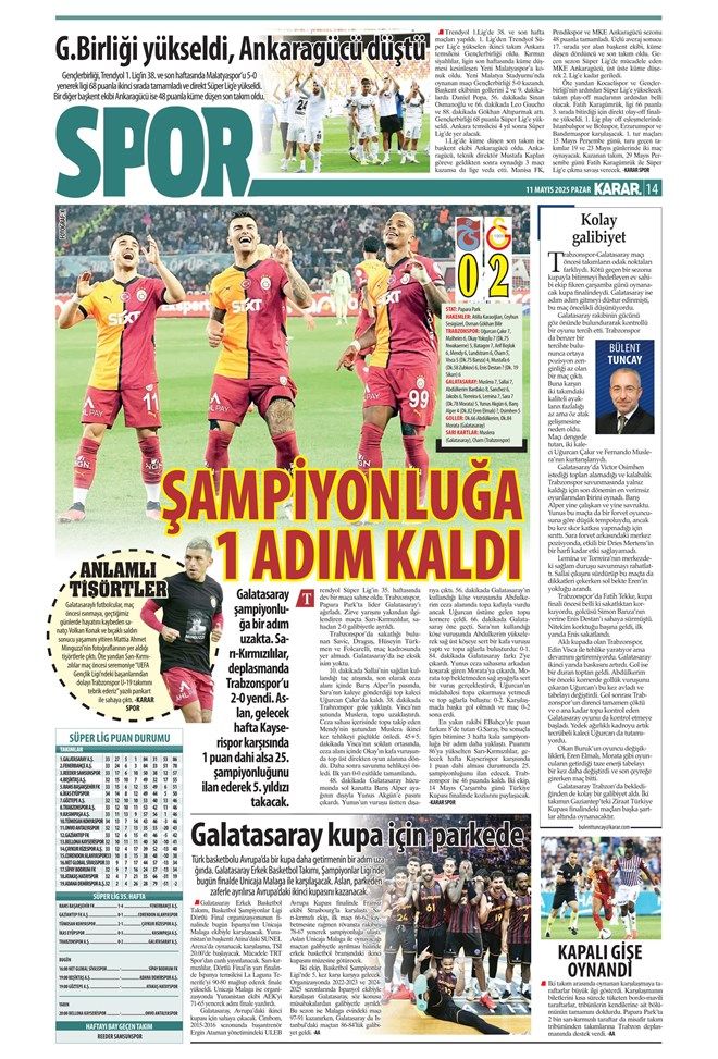 "Açılın şampiyon geliyor! Cimbom koşar adım beşinci yıldıza" Galatasaray'ın galibiyeti manşetlerde... 8