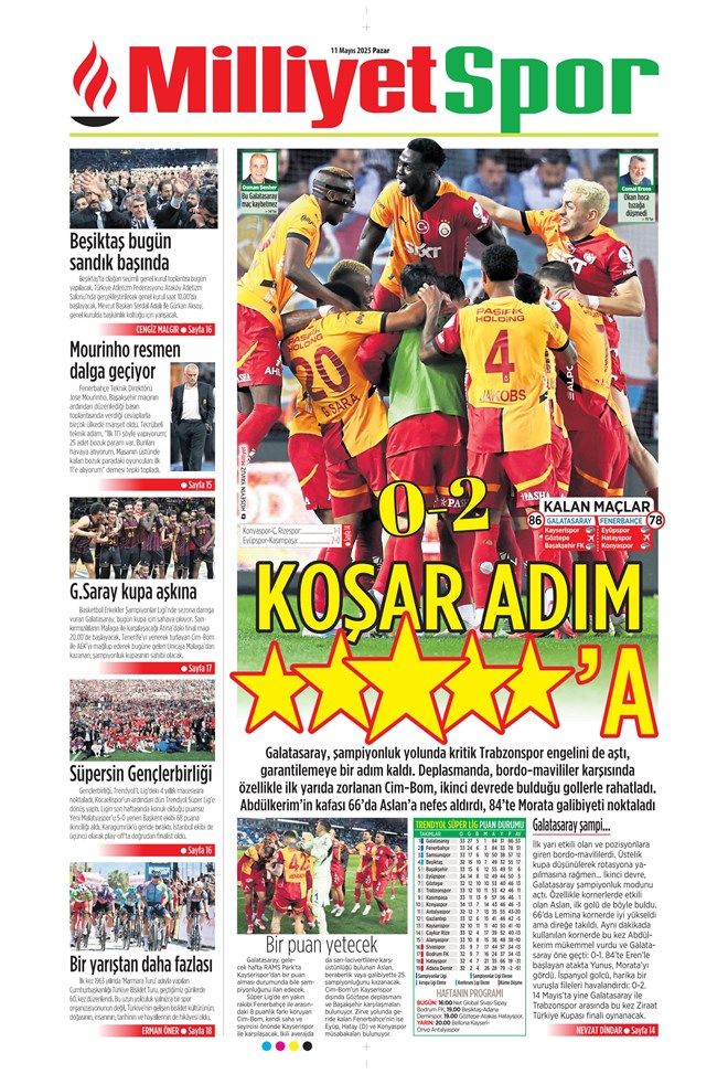 "Açılın şampiyon geliyor! Cimbom koşar adım beşinci yıldıza" Galatasaray'ın galibiyeti manşetlerde... 9