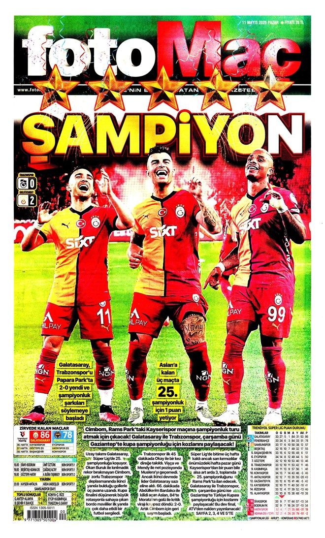 "Açılın şampiyon geliyor! Cimbom koşar adım beşinci yıldıza" Galatasaray'ın galibiyeti manşetlerde... 3