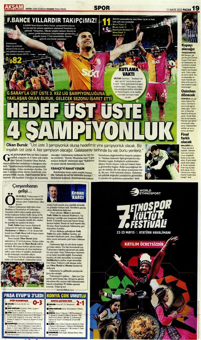 "Açılın şampiyon geliyor! Cimbom koşar adım beşinci yıldıza" Galatasaray'ın galibiyeti manşetlerde... 5