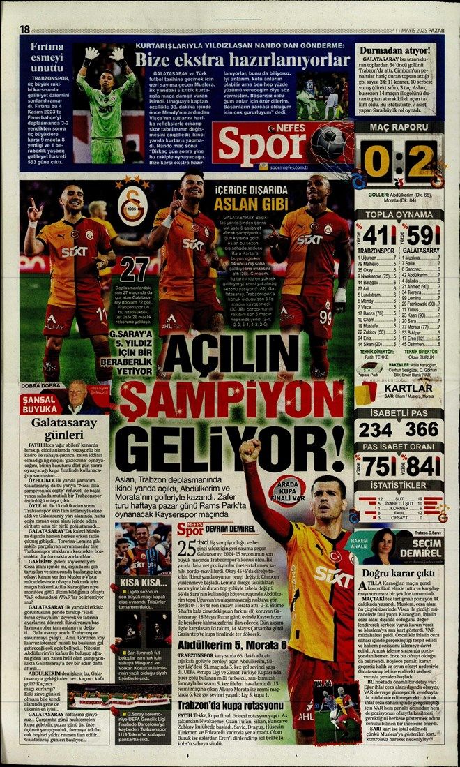 "Açılın şampiyon geliyor! Cimbom koşar adım beşinci yıldıza" Galatasaray'ın galibiyeti manşetlerde... 10