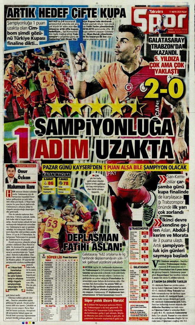 "Açılın şampiyon geliyor! Cimbom koşar adım beşinci yıldıza" Galatasaray'ın galibiyeti manşetlerde... 14