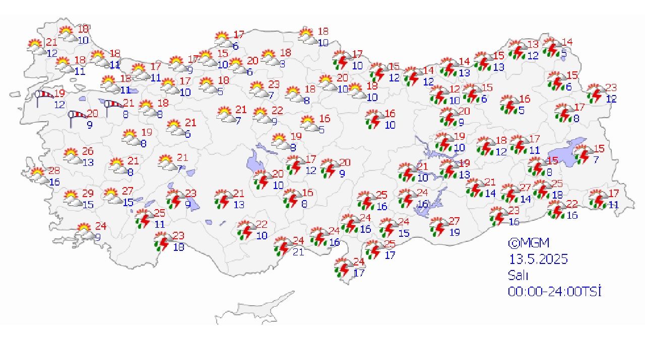 13 Mayıs  2025 Salı yurt geneli hava durumu nasıl olacak? Sıcaklıklar düşüyor mu? 1