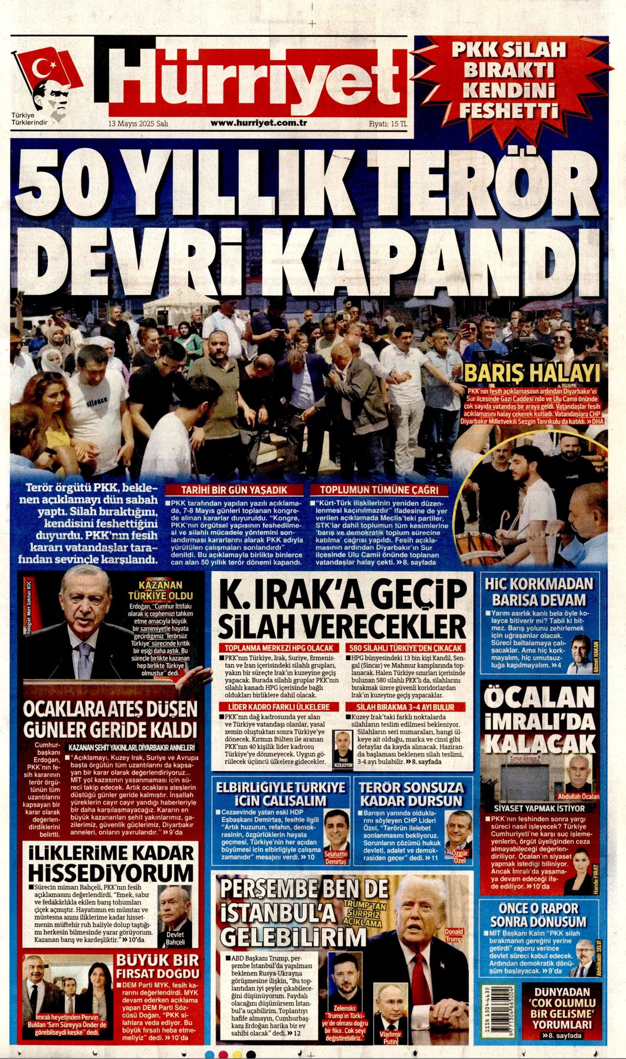 50 yıllık terör devri kapandı! PKK 4 aşamada tasfiye edilecek... Tarihi fesih kararı gazete manşetlerinde! 1