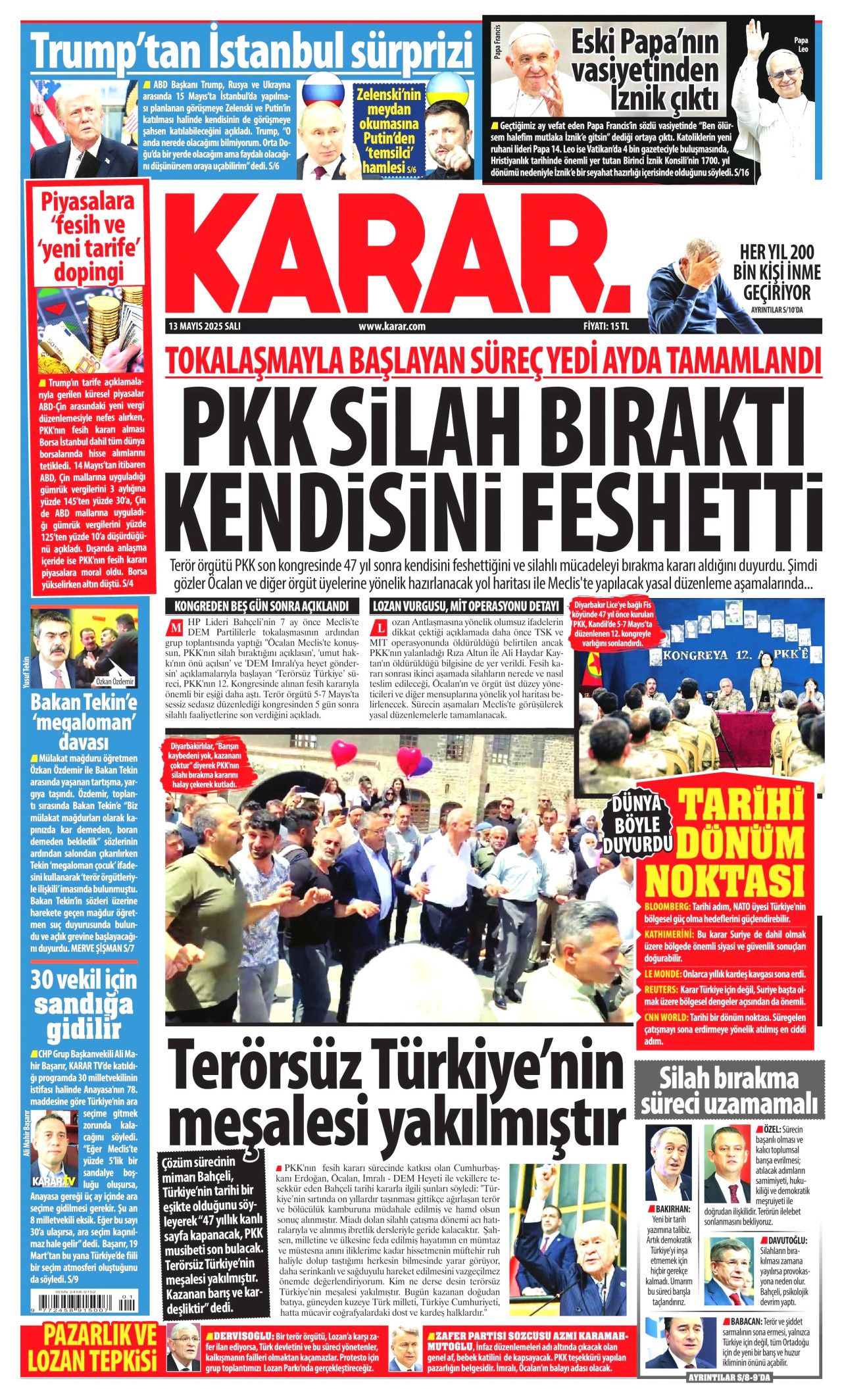 50 yıllık terör devri kapandı! PKK 4 aşamada tasfiye edilecek... Tarihi fesih kararı gazete manşetlerinde! 10