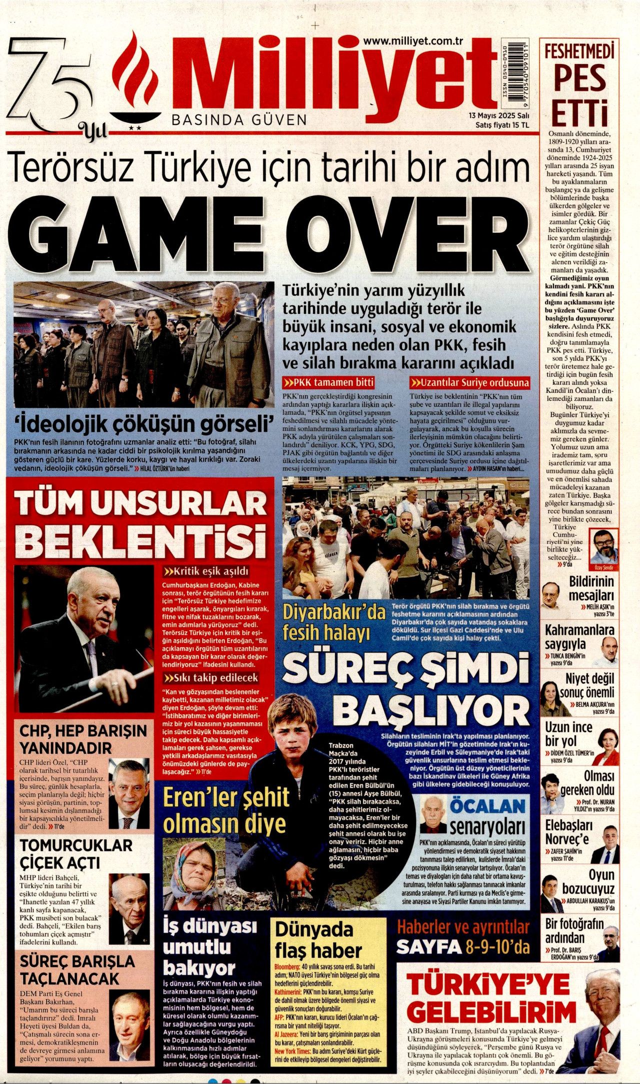50 yıllık terör devri kapandı! PKK 4 aşamada tasfiye edilecek... Tarihi fesih kararı gazete manşetlerinde! 8